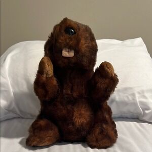 Vintage MJC Beaver Plush Stuffed Animal Brown Toy Cuddly 12.5" Tall 1988-1992